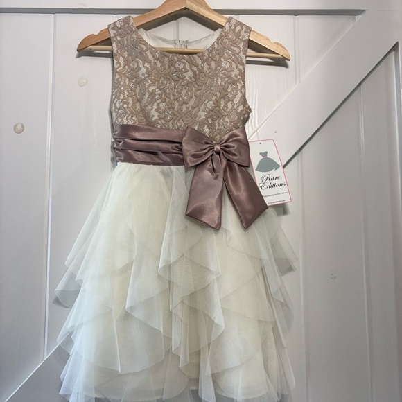 Rare Editions Cream and Taupe Lace Tulle Formal Party Dress Princess Wedding 10 - Picture 3 of 7
